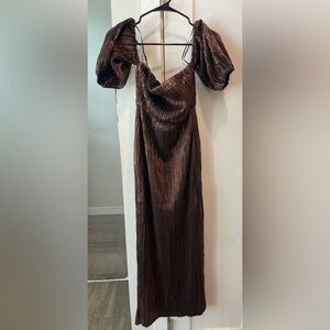 Vici Metallic Brown Long Sleeve Dress